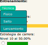 Imagen del menú de selección de entrenamiento